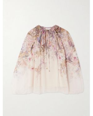 Zimmermann Rebellion Tie-Detailed Gathered Chiffon Blouse - Pink