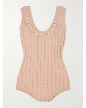 Simone Rocha Open-Back Embellished Cable-Knit Bodysuit - Pink
