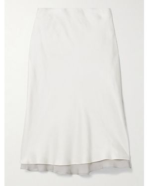 Kallmeyer Nola Silk Chiffon-Trimmed Satin Midi Skirt - White