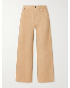 Stouls Lilou Cropped Suede Wide-Leg Pants - Natural