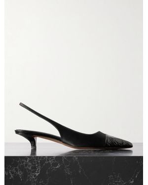 Paris Texas Miranda Slingback-Pumps Aus Satin Mit Lederbesätzen Mit Krokodileffekt - Schwarz