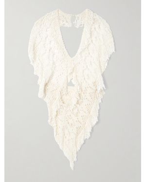 DIOTIMA Drift Cutout Asymmetric Crocheted Cotton Halterneck Top - White