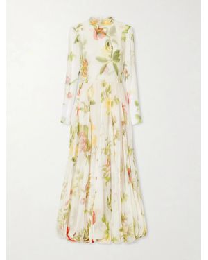 Oscar de la Renta Chiné Dominican Floral-Print Silk-Chiffon Gown - Metallic