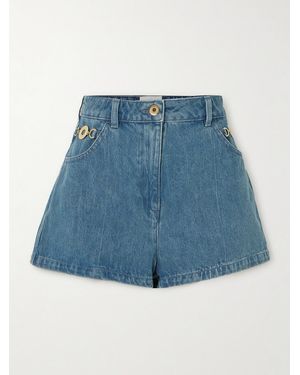 Patou Embellished Denim Shorts - Blue
