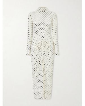 Alaïa Midikleid Aus Jersey Mit Kristallen Und Raffung - Weiß