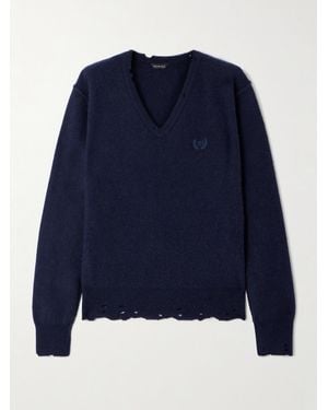 Balenciaga Embroidered Cashmere And Wool-Blend Jumper - Blue
