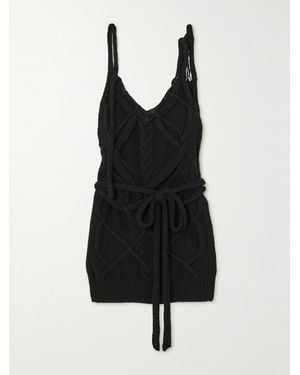 Dries Van Noten Distressed Cable-Knit Cotton Tank - Black