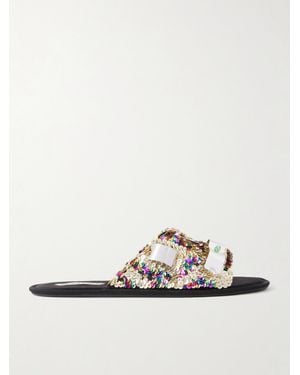 JW Anderson Embellished Sequined Grosgrain Slides - White