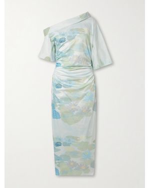 BERNADETTE Bowery Off-The-Shoulder Printed Stretch-Cotton Midi Dress - Blue