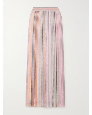 Missoni Striped Sequin-Embellished Metallic Crochet-Knit Maxi Skirt - Pink