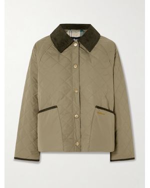 Barbour Anise Corduroy-Trimmed Cropped Quilted Shell Jacket - Green