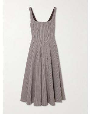 STAUD Wells Pleated Gingham Poplin Midi Dress - Grey