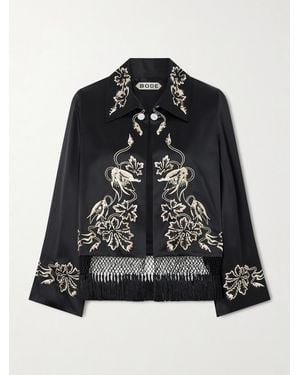 Bode Phantasm Fringed Embroidered Silk-Satin Jacket - Black