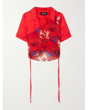 Ahluwalia Priya Mehrlagiges Hemd Aus Satin Und Bedrucktem Chiffon - Rot