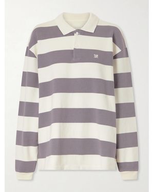 Aimé Leon Dore Striped Cotton-Jersey Polo Jumper - Grey