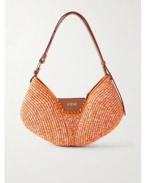 Loewe Paula's Ibiza Swing Medium Leather-Trimmed Raffia Shoulder Bag - Orange
