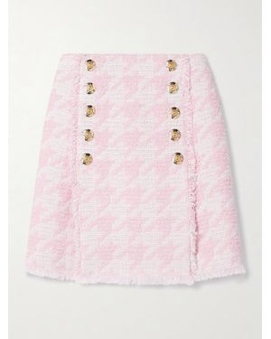 Balmain Button-Embellished Pleated Checked Cotton-Blend Tweed Mini Skirt - Pink