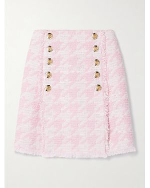 Balmain Minirock Aus Tweed Aus Einer Karierten Baumwollmischung Mit Falten Und Zierknöpfen - Pink