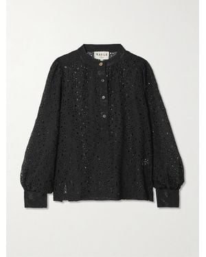 Maison Mayle Lady Papa Broderie Anglaise Silk Blouse - Schwarz