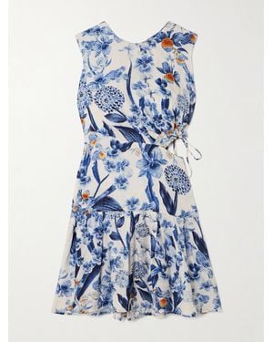 Agua Bendita Otoño Minikleid Aus Einer Lenzing-Ecovero-Mischung Mit Recycelten Fasern, Jacquard-Muster, Blumenprint Und Cut-Out - Blau