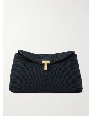 TOTEME Mini T-Lock Leather-Trimmed Woven Clutch - Blue