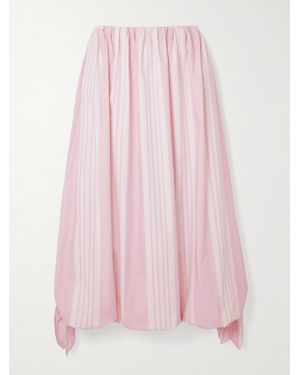 Posse Rose Tie-Detailed Striped Cotton Midi Skirt - Pink