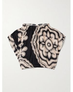 lemlem Muna Cropped Printed Linen Top - White