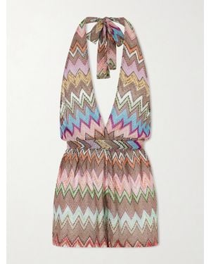 Missoni Metallic Crochet-Knit Halterneck Playsuit - White