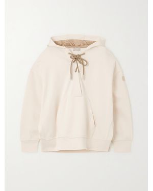 Moncler Lace-Up Cotton-Blend Jersey Hoodie - Natural