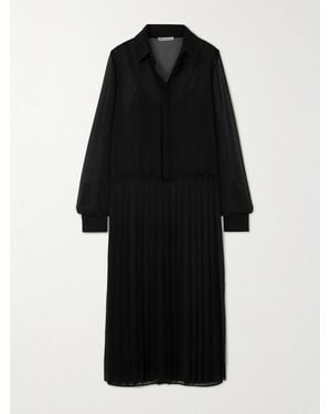 Ami Paris Pleated Crepe Midi Shirt Dress - Black