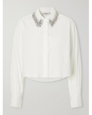 Jonathan Simkhai Renata Cropped Bead-Embellished Cotton-Blend Poplin Shirt - White