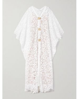 Oscar de la Renta Embellished Guipure Lace Gown - White