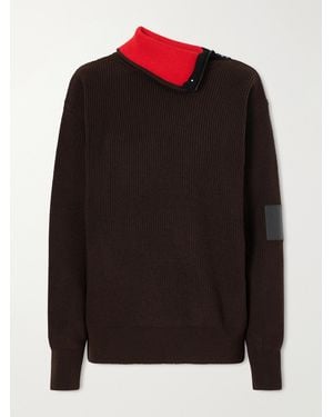 Loewe Zip-Detailed Leather-Trimmed Ribbed Wool-Blend Turtleneck - Black