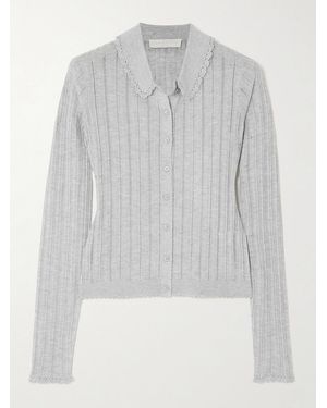 Ulla Johnson Lottie Crochet-Trimmed Pointelle-Knit Cardigan - Grey
