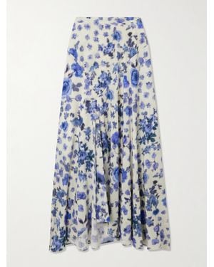 Isabel Marant Sakura Midirock Aus Einer Seidenmischung Mit Blumenprint Und Raffungen - Blau