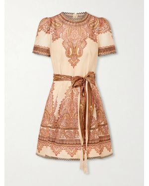 Zimmermann Ascent Picnic Belter Printed Linen And Silk-Blend Mini Dress - Natural