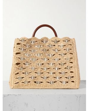 Rabanne 1969 Leather-Trimmed Chainmail-Embellished Raffia Tote - Natural