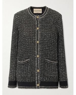 Valentino Garavani Sequin-Embellished Metallic Cotton-Blend Cardigan - Black
