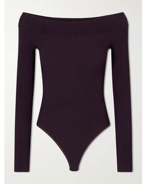 Alaïa Off-The-Shoulder Ribbed-Knit Bodysuit - Blue