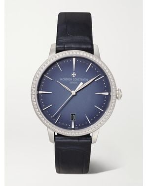 Vacheron Constantin Patrimony Automatic 36,5 Mm Uhr Aus 18 Karat Weißgold Mit Diamanten Und Alligatorlederarmband - Blau