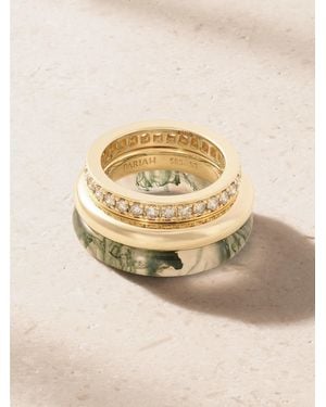 BY PARIAH Set Of Three Kalahari 14-Karat Recycled, Champagne Diamond And Agate Rings - Natural