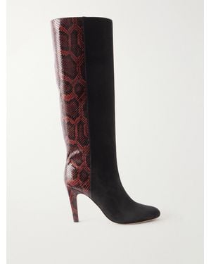 Ferragamo Nylu 95 Snake-Effect Leather And Suede Boots - Black