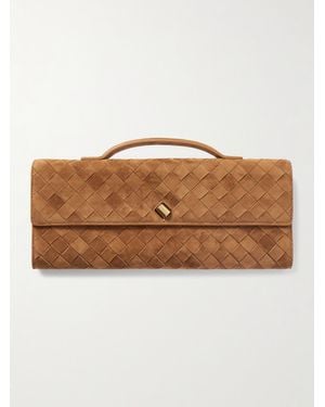 Bottega Veneta Intrecciato Suede Clutch - Brown