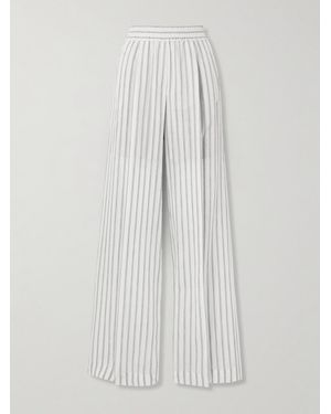 Brunello Cucinelli Pleated Striped Cotton And Silk-Blend Wide-Leg Pants - White