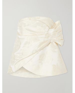 Simone Rocha Gathered Flower Sash Satin Brocade Top - Natural