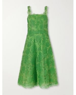 Carolina Herrera Lace-Trimmed Crepe Midi Dress - Green