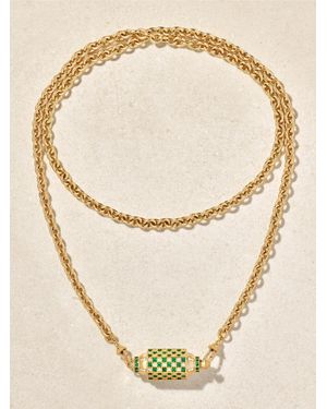 Marie Lichtenberg Check Locket Kette Aus 18 Karat Mit Smaragden Und Diamanten - Natur