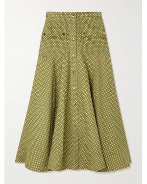 Zimmermann Luna Embellished Polka-Dot Linen Midi Skirt - Green