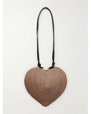 Alaïa Le Cœur Leather-Trimmed Raffia Shoulder Bag - Natural
