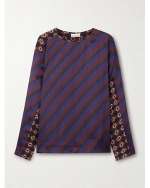 Dries Van Noten Caias Bluse Aus Bedrucktem Satin Aus Einer Seidenmischung Mit Streifen - Lila